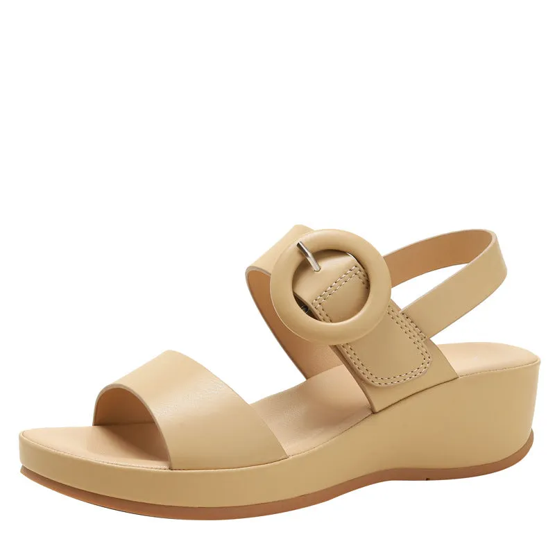 Platform wedge sandals with buckle strap