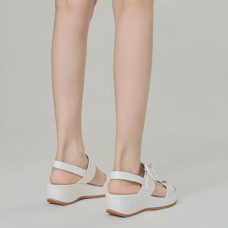 Platform wedge sandals with buckle strap