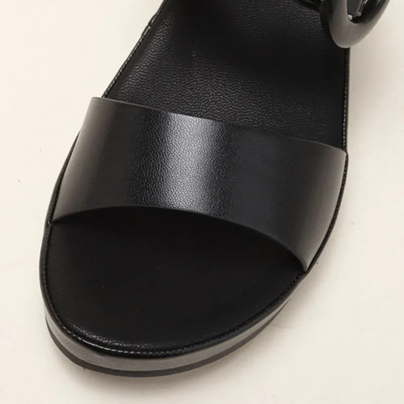 Platform wedge sandals with buckle strap