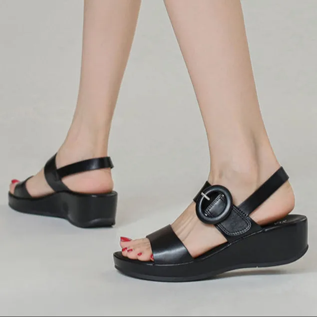 Platform wedge sandals with buckle strap