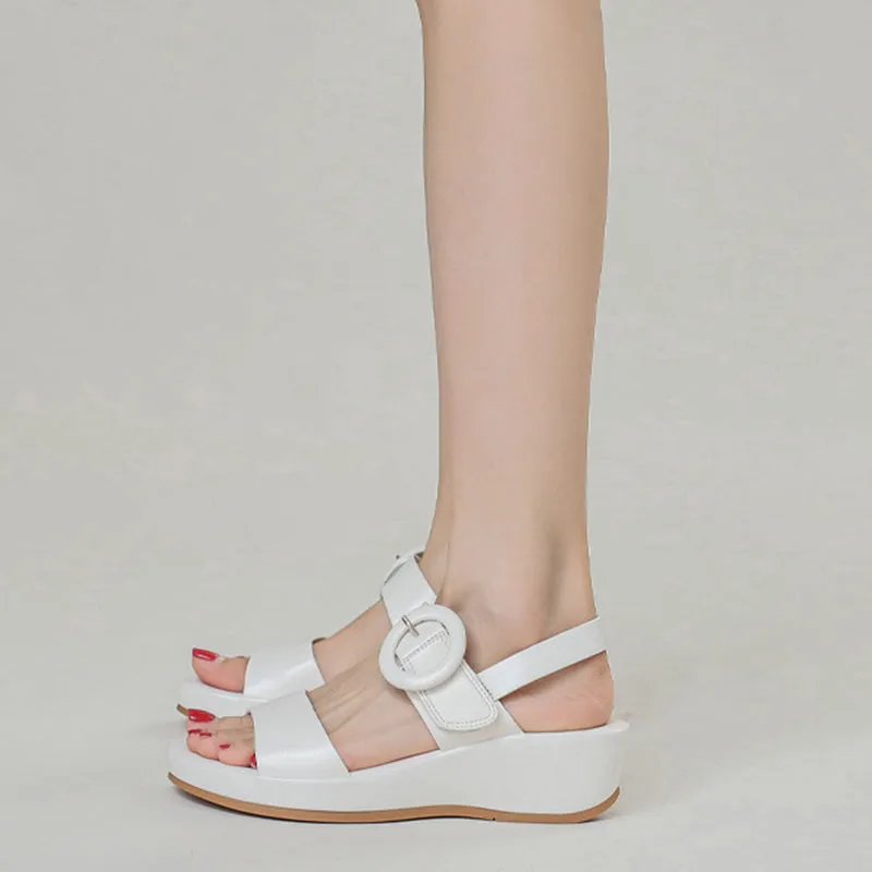 Platform wedge sandals with buckle strap