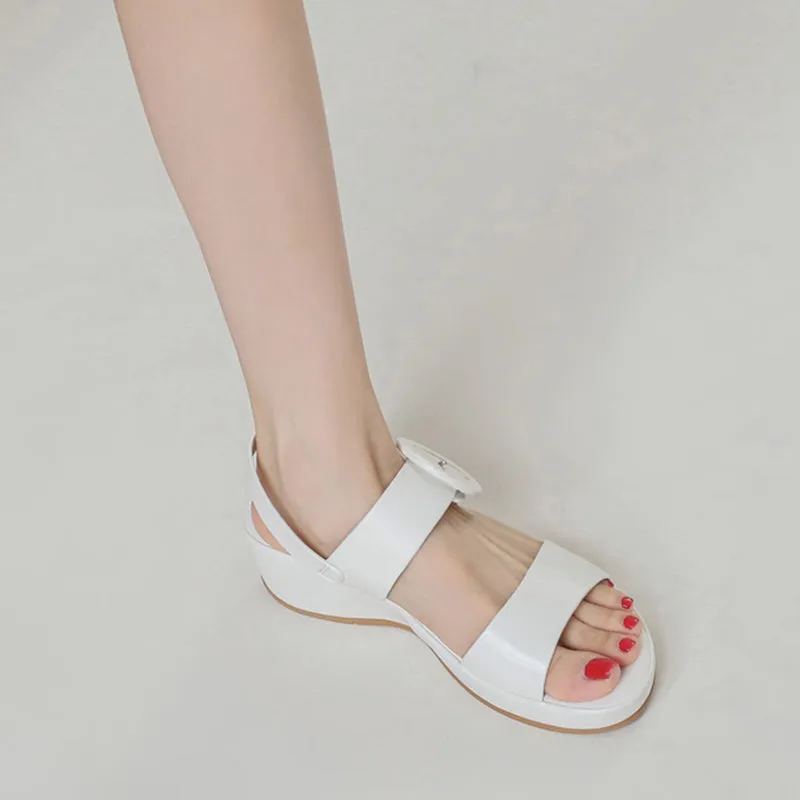Platform wedge sandals with buckle strap
