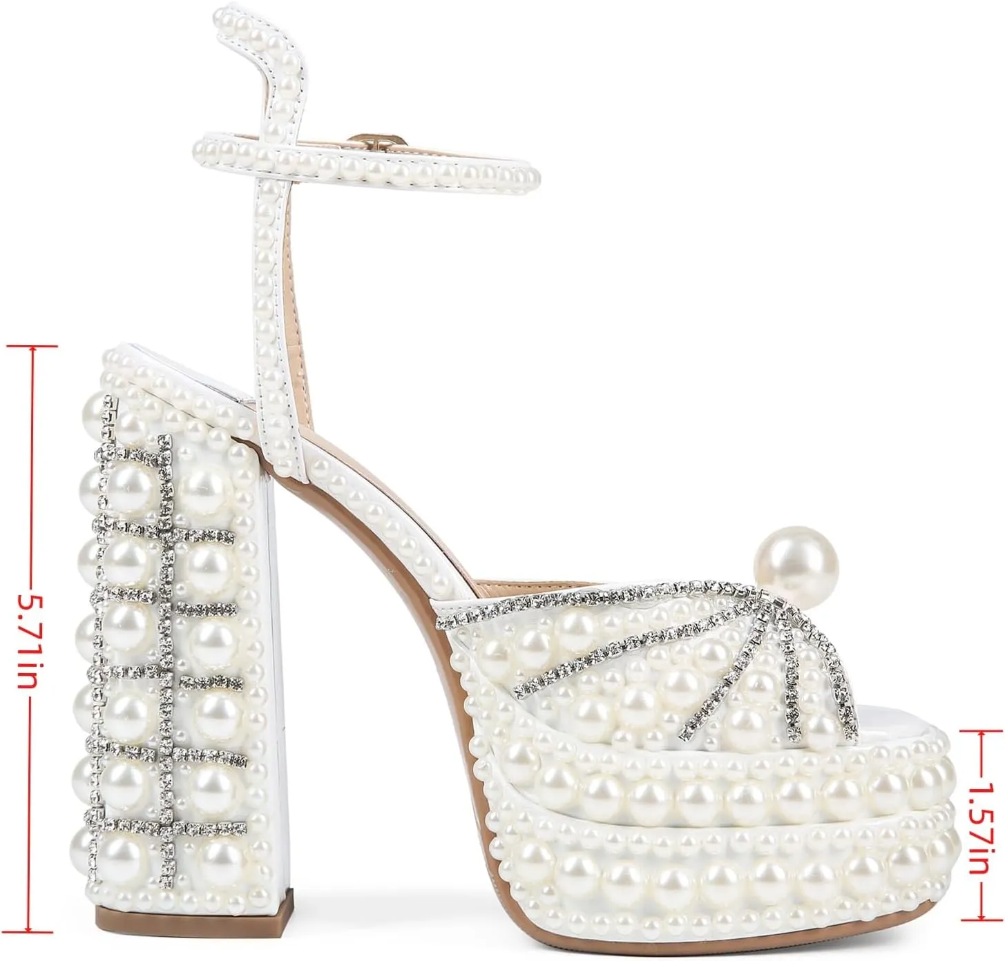 Saint Leia Women's Platform High Heels Square Open Toe Pearl Heels Buckle Rhinestones Summer Elegant Sandals