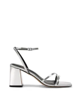 Starling Strappy Block Heels - Silver Mirror Metallic Leather