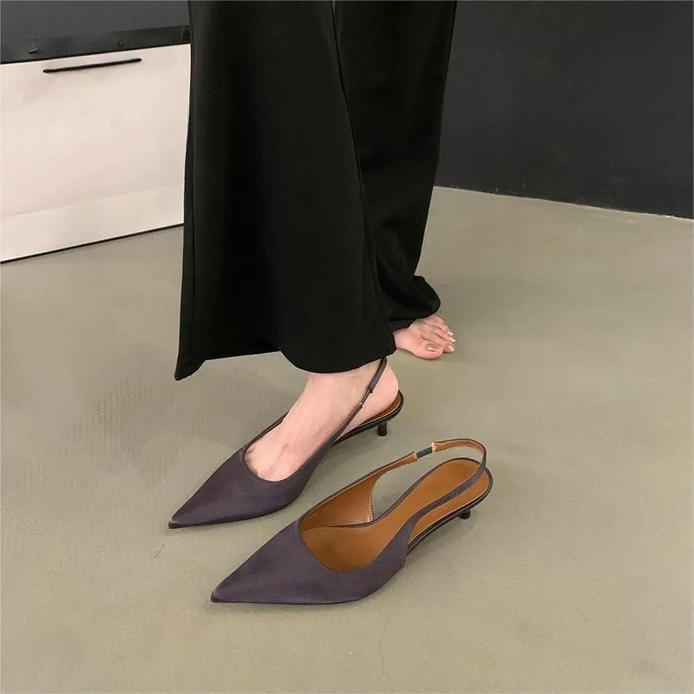 Trendenzy Womens Low Kitten Heel Slingback Pumps Pointed Closed Toe Ankle Strap Heels Elegant Wedding Dress Shoes