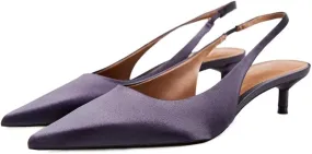Trendenzy Womens Low Kitten Heel Slingback Pumps Pointed Closed Toe Ankle Strap Heels Elegant Wedding Dress Shoes