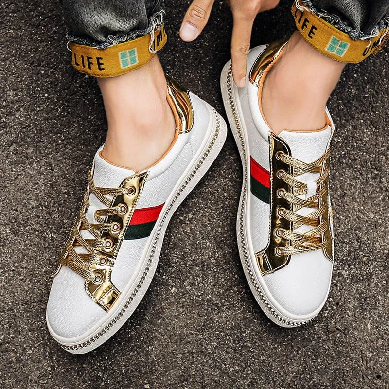 Trendy Breathable Board Shoes with Gold Accents and Floral Design