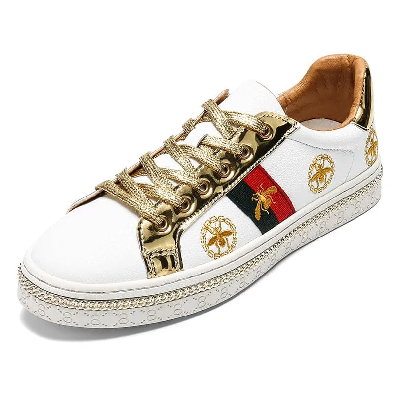 Trendy Breathable Board Shoes with Gold Accents and Floral Design