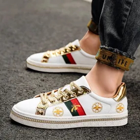 Trendy Breathable Board Shoes with Gold Accents and Floral Design