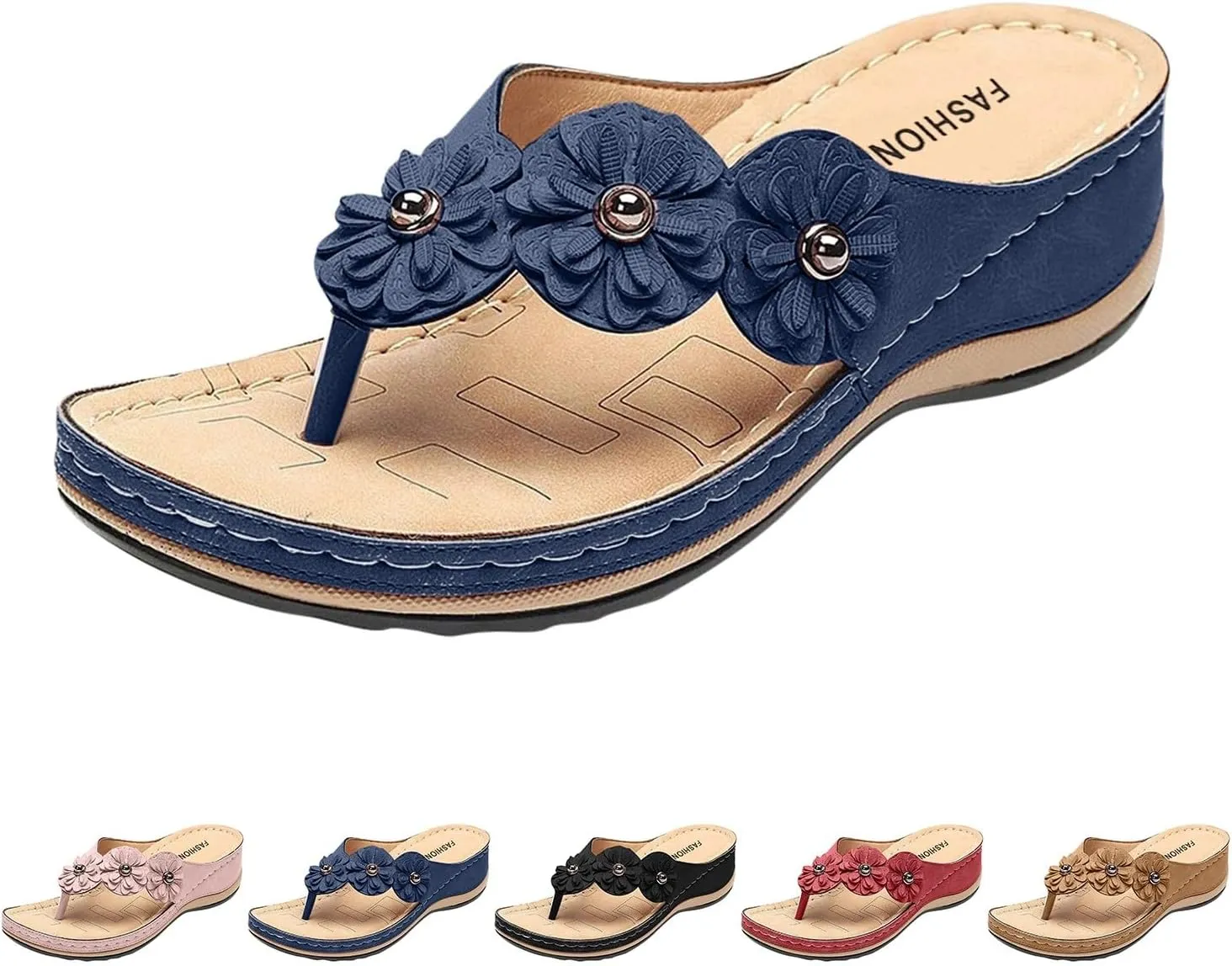Wedge Sandals for Women Low Heel,Classic Open Toe Sandals with Back Zipper Sparkly Rhinestone Hollow Summer Sandals