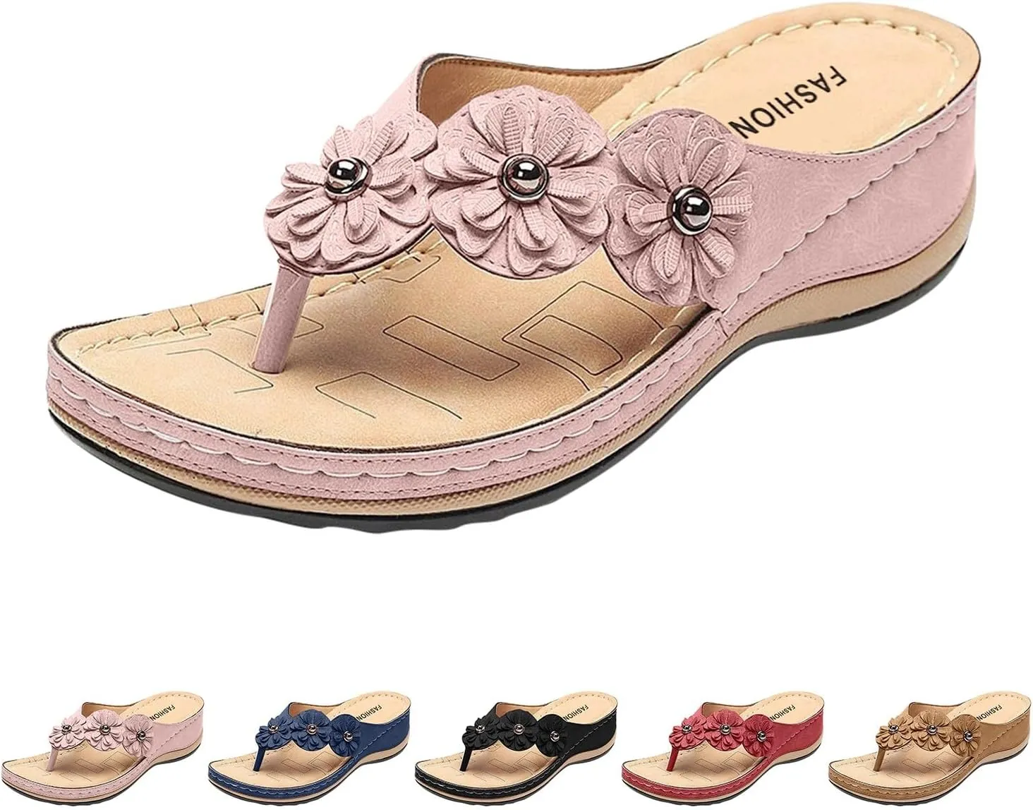Wedge Sandals for Women Low Heel,Classic Open Toe Sandals with Back Zipper Sparkly Rhinestone Hollow Summer Sandals