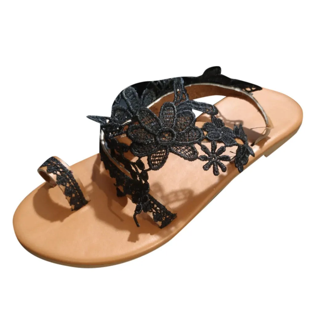 Women Bride Floral Strappy Flat White Wedding Sandals