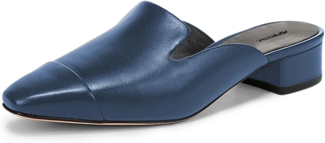 Women Closed Square Cap Toe Slip on Loafer Mules Block Low Heel Backless Fashion Casual Dress Slide Sandals Size 4-16 US