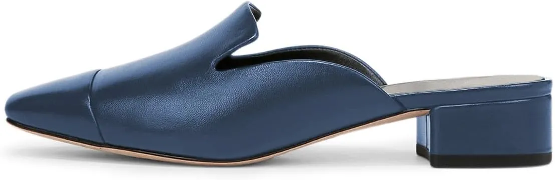 Women Closed Square Cap Toe Slip on Loafer Mules Block Low Heel Backless Fashion Casual Dress Slide Sandals Size 4-16 US