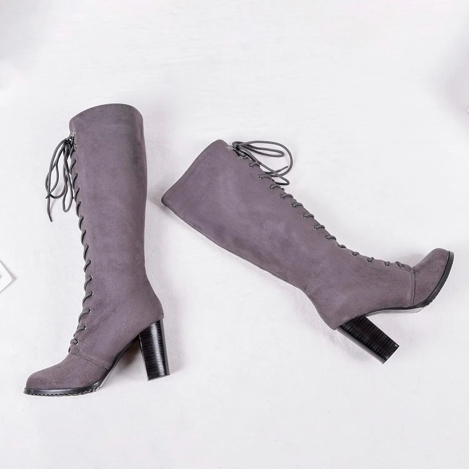 Womens Boots Winter Lace Up Zipper Boots for Women Insulated Warm Durable Leather Knee High Boots Women