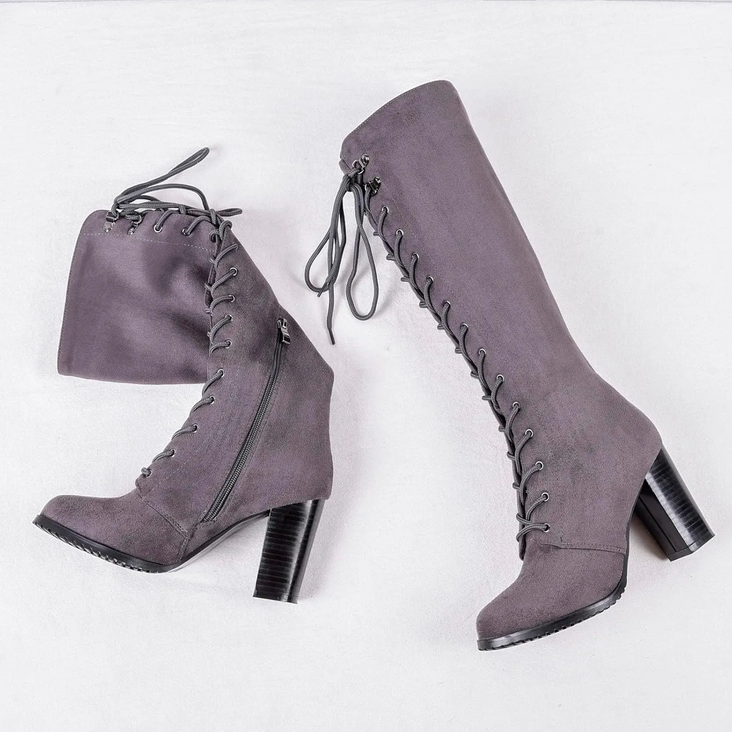 Womens Boots Winter Lace Up Zipper Boots for Women Insulated Warm Durable Leather Knee High Boots Women