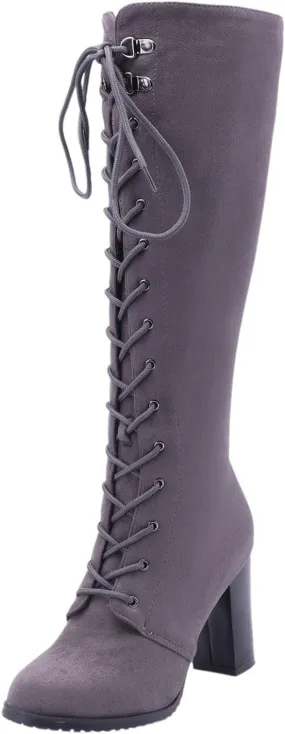 Womens Boots Winter Lace Up Zipper Boots for Women Insulated Warm Durable Leather Knee High Boots Women