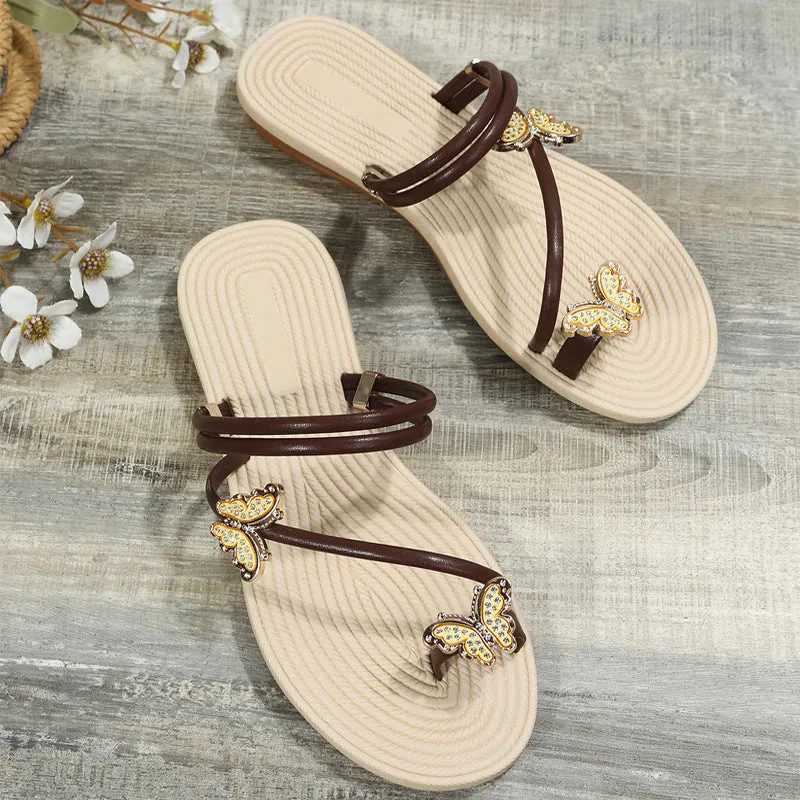 Women's cute butterfly sandals Toe ring sandals Flat beach sandals