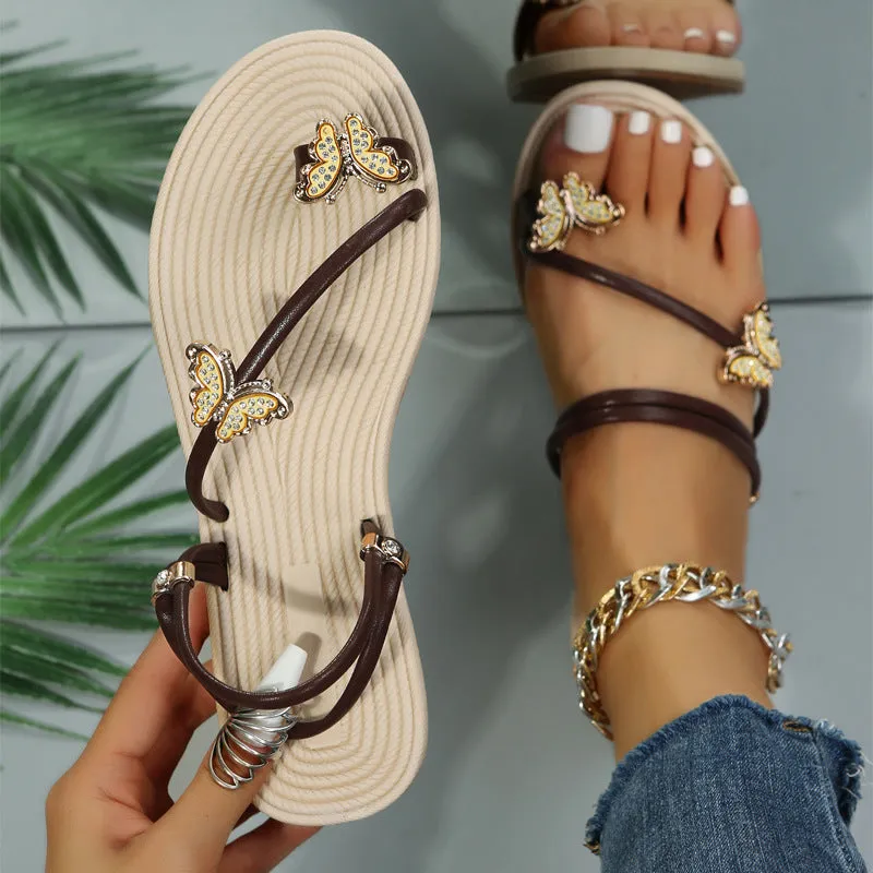 Women's cute butterfly sandals Toe ring sandals Flat beach sandals