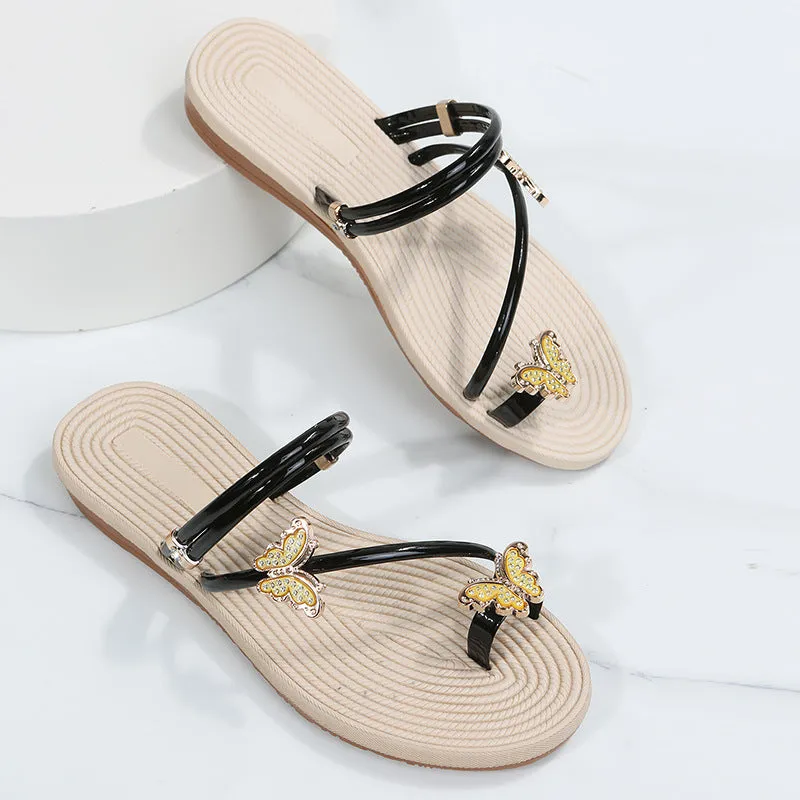 Women's cute butterfly sandals Toe ring sandals Flat beach sandals