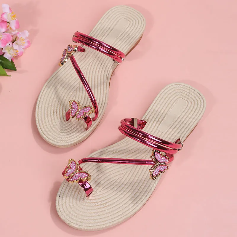 Women's cute butterfly sandals Toe ring sandals Flat beach sandals