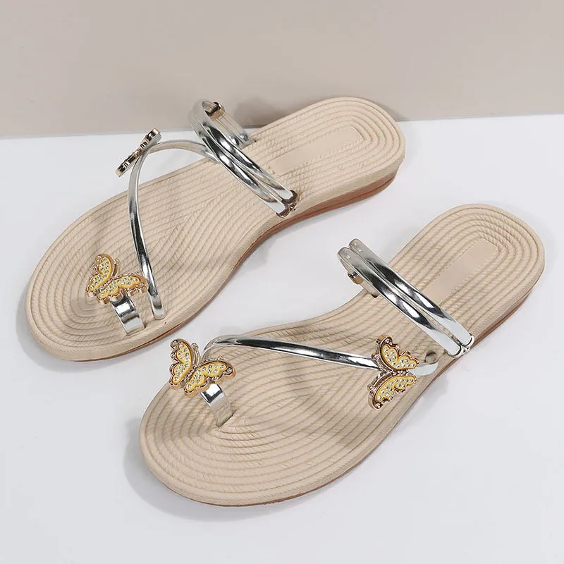 Women's cute butterfly sandals Toe ring sandals Flat beach sandals