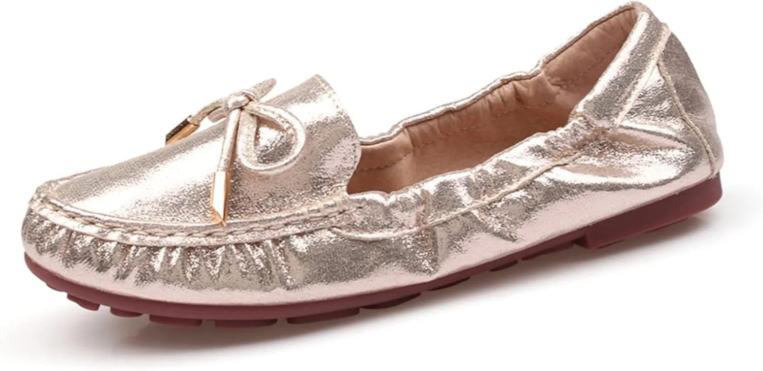 Women's Faux Leather Bowknot Round Toe Ballet Flats Shoes Comfort Light Dress Slip-On Flat Shoes Foldable Portable Travel Breathable Mother Nurse Work Shoes