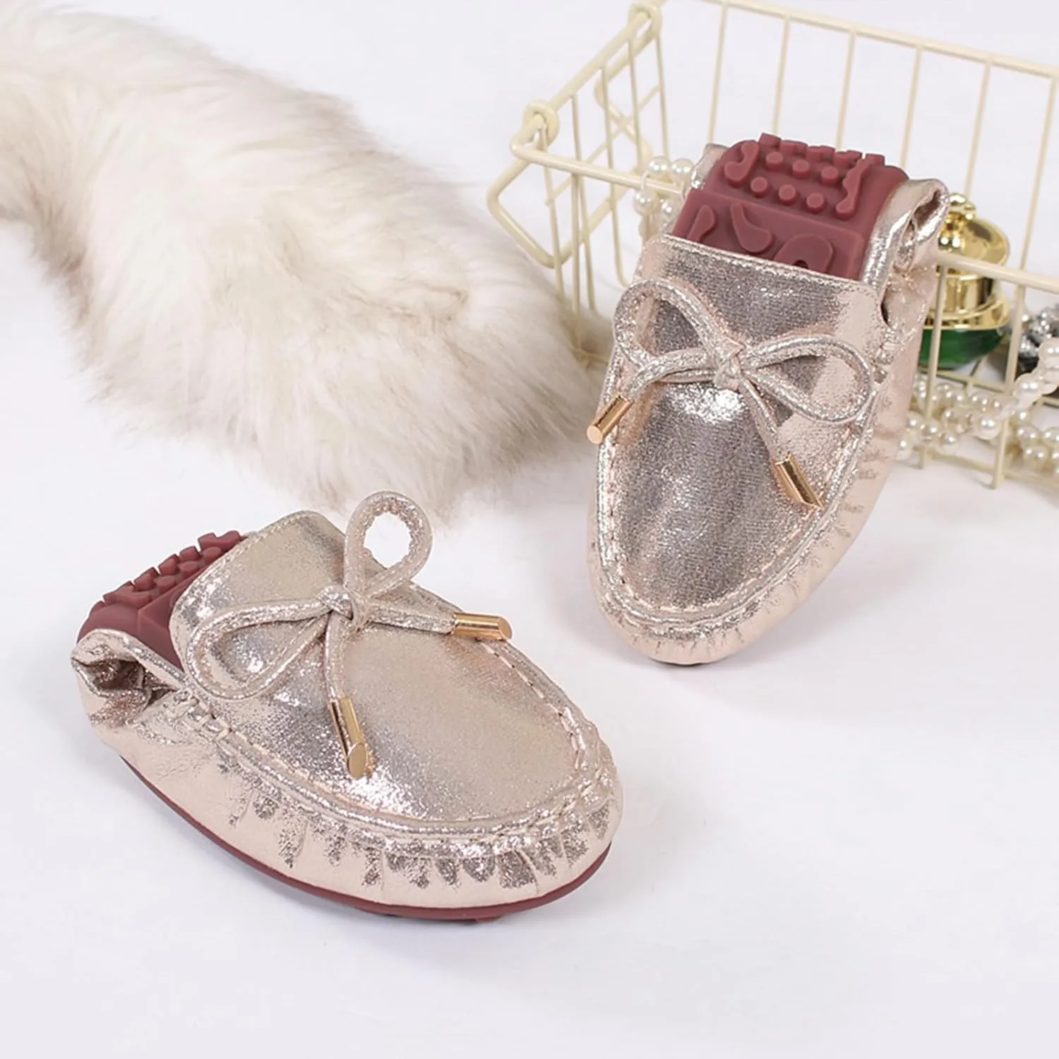 Women's Faux Leather Bowknot Round Toe Ballet Flats Shoes Comfort Light Dress Slip-On Flat Shoes Foldable Portable Travel Breathable Mother Nurse Work Shoes