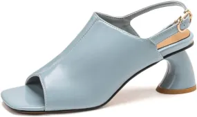 Women's Open Toe Handmade Strap Buckle Genuine Leather Stylish Low Heels Sandals