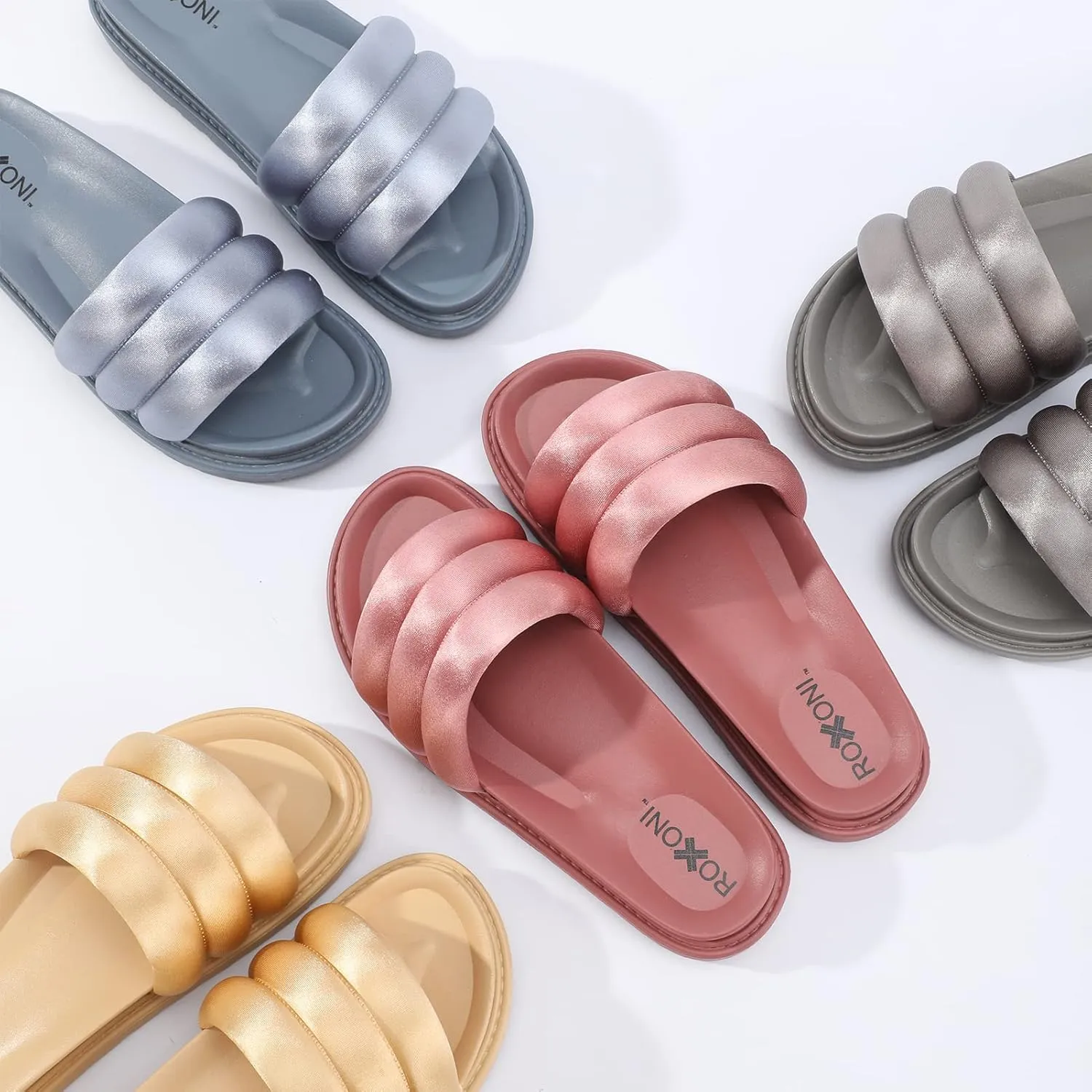 Womens Padded Strap Slide Sandals; Stylish Open Toe Sandals in 4 Fashionable Colors