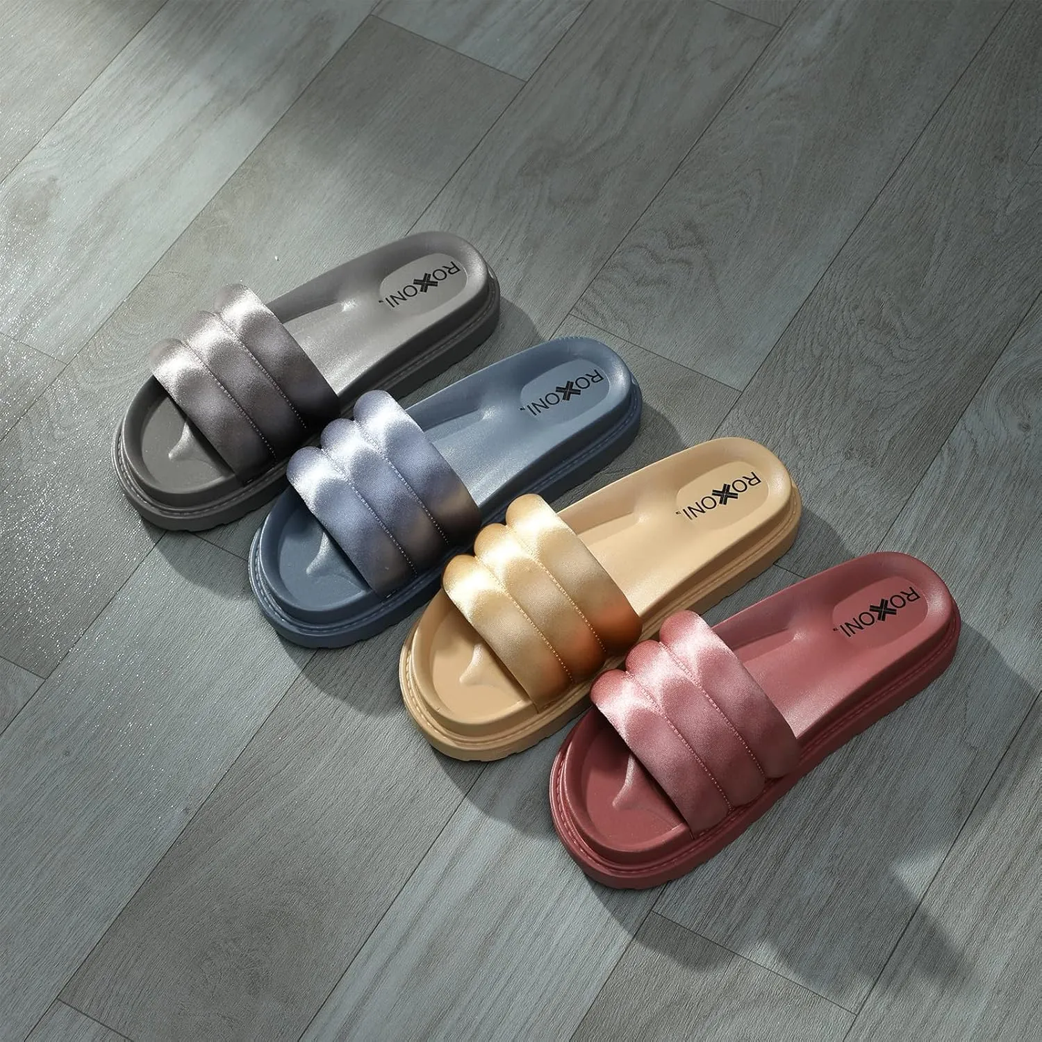 Womens Padded Strap Slide Sandals; Stylish Open Toe Sandals in 4 Fashionable Colors