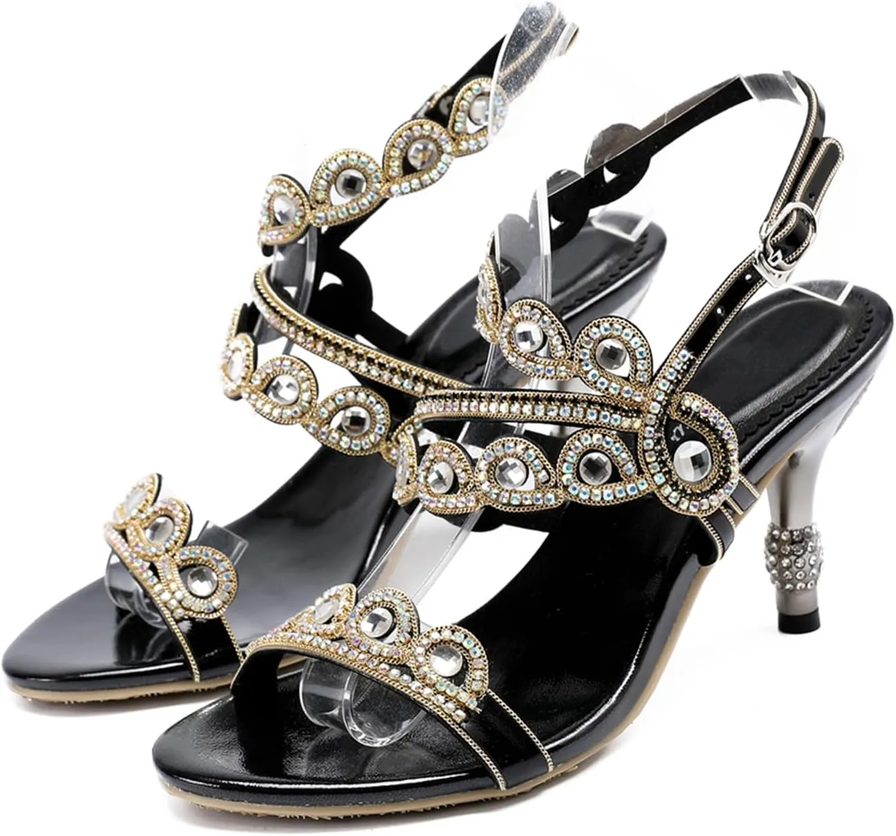 Women's Stylish Glitter Rhinestone Open Toe Party Office Dress Dating Wedding Shopping Stiletto Sandals