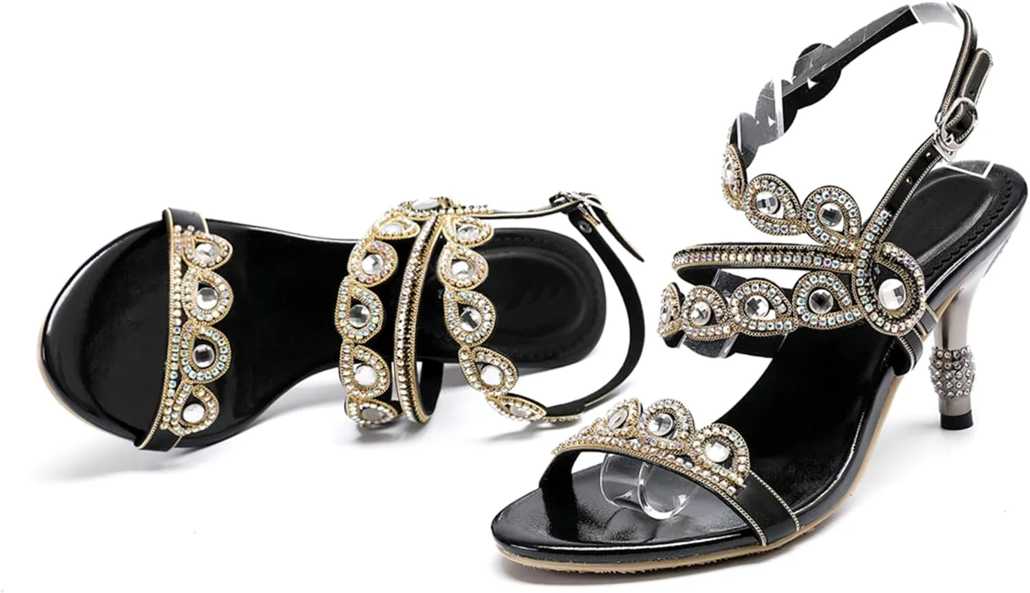 Women's Stylish Glitter Rhinestone Open Toe Party Office Dress Dating Wedding Shopping Stiletto Sandals