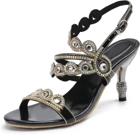Women's Stylish Glitter Rhinestone Open Toe Party Office Dress Dating Wedding Shopping Stiletto Sandals